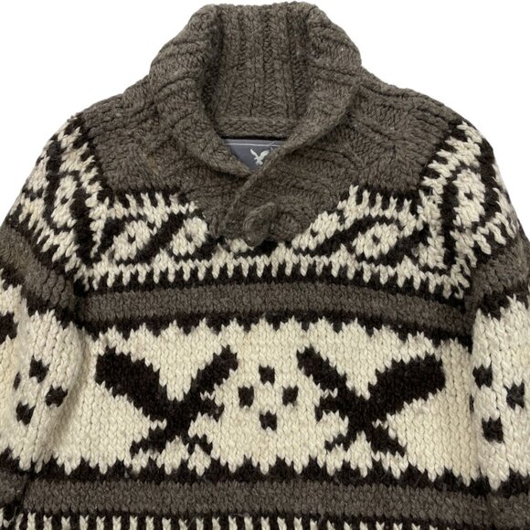 American Eagle Wool Blend Cowichan Pullover Navajo Western Sweater Women's Small - Picture 2 of 6